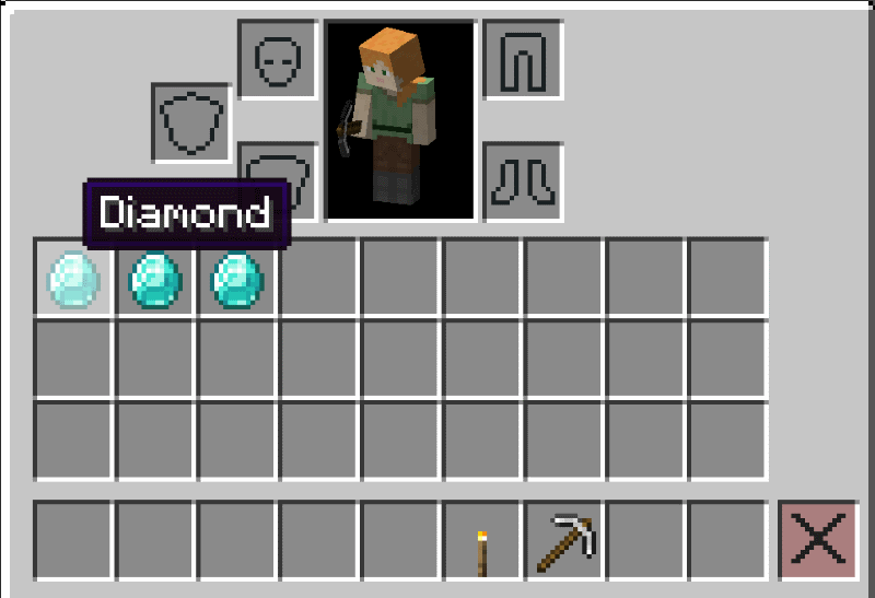 mined diamonds in player inventory